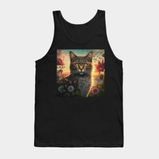 cute cat with flowers ,funny cats with flowers , cats lovers Tank Top